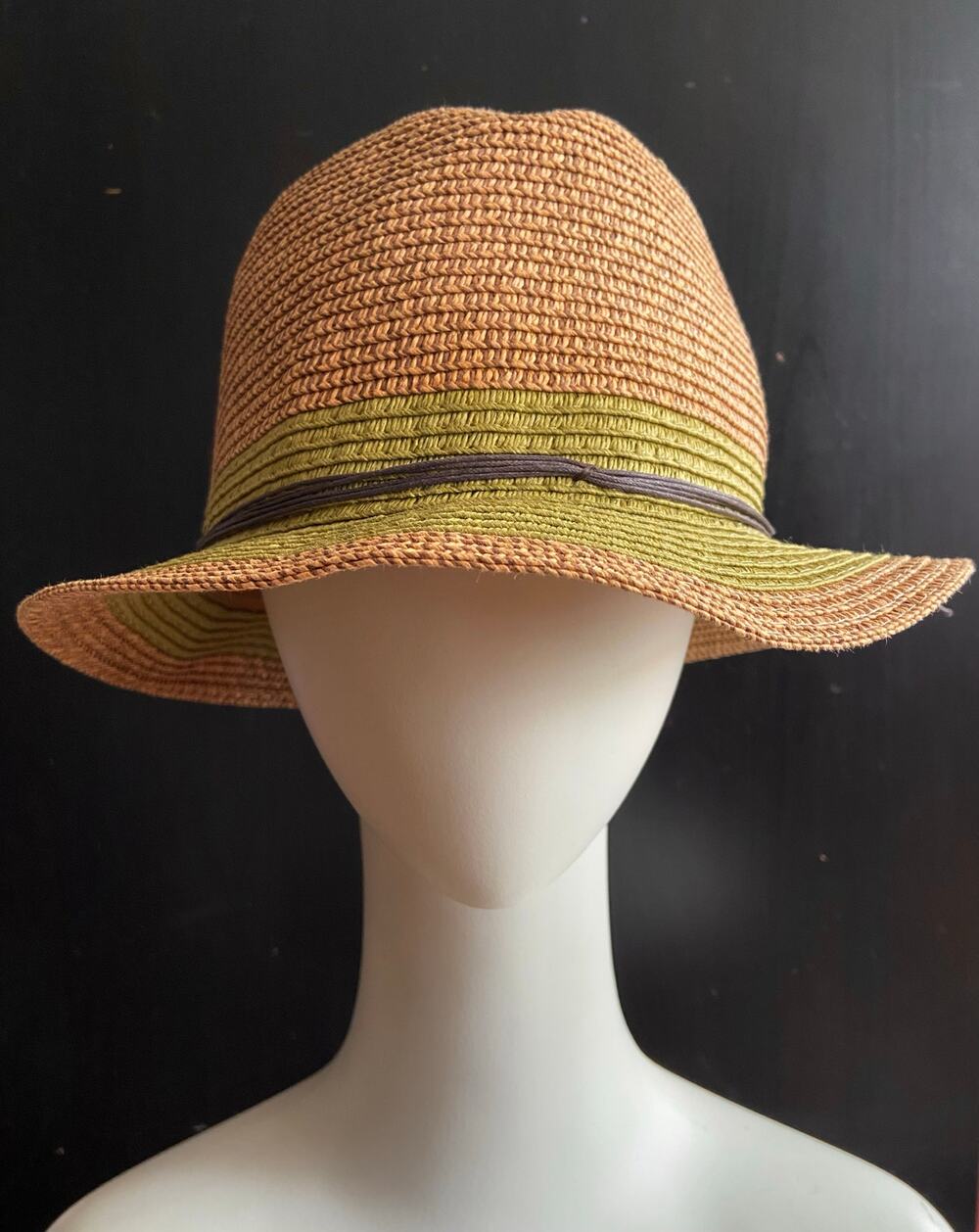 Yellow/Green Straw Summer Fedora Womens sz OS